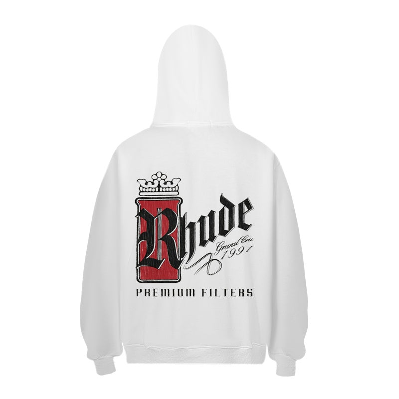 RHUDE Hoodie Streetwear Dual‑Print Crown Can Text Design