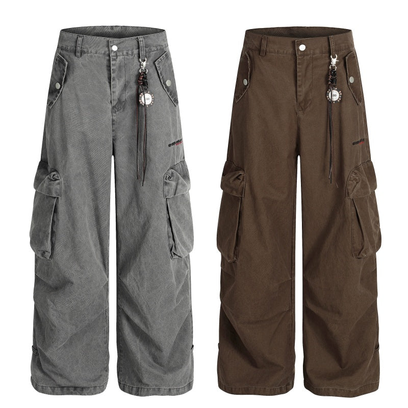 American-style streetwear harem pants Beaded Charm Multi-Pocket Cargo