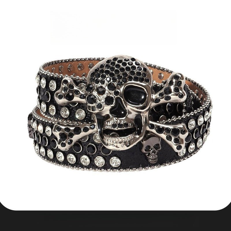 Hip-hop punk rhinestone belt alloy trendy skull belt