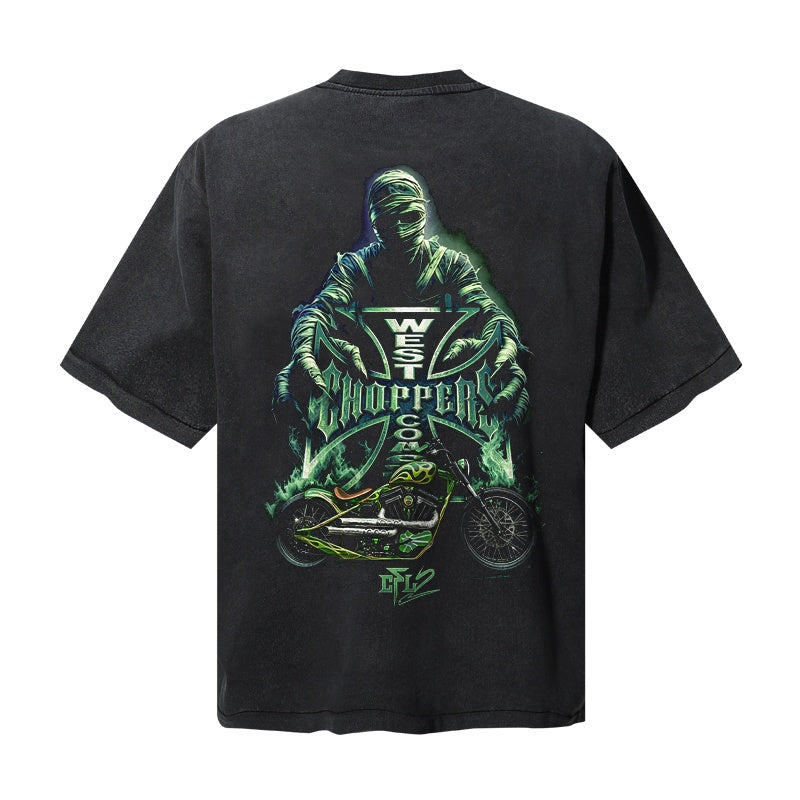 Saint Michael T Shirts Green Undead Rider Retro Motorcycle Streetwear