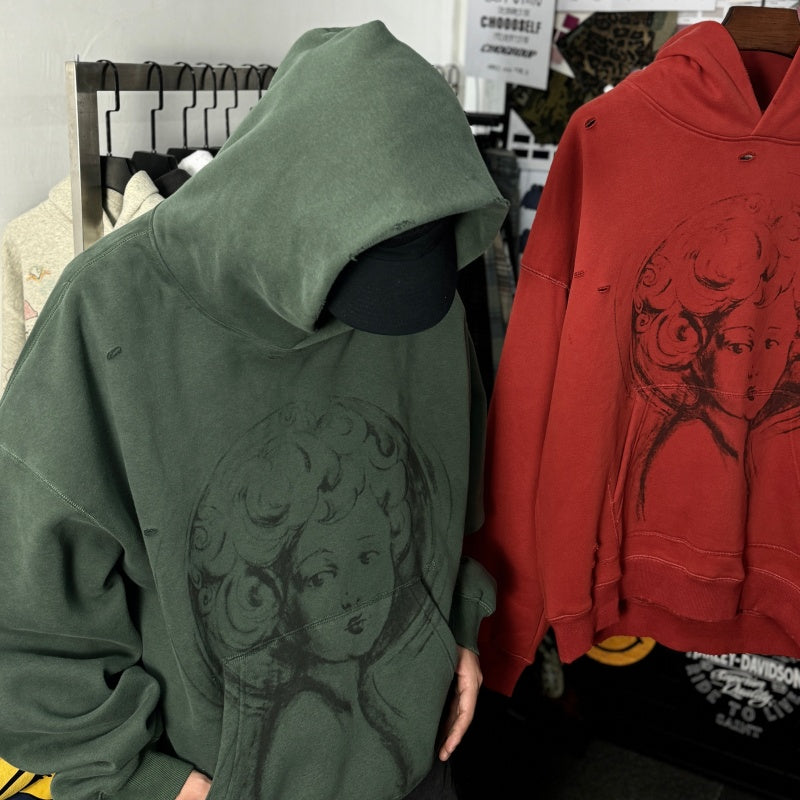 Unisex Vintage Hoodie Saint Michael "Cherub" American Vintage-Style Washed/Distressed Hoodie