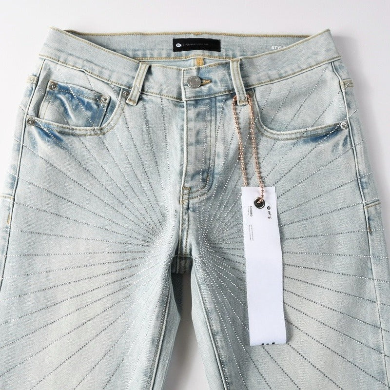 Purple brand Jeans High-quality pure cotton streetwear trousers Rhinestone