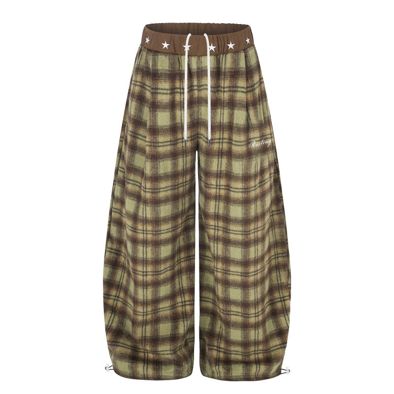 American-style streetwear harem pants Star Waistband Plaid Balloon Trousers