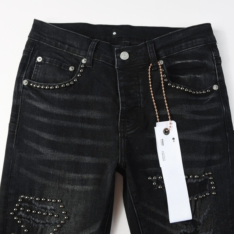 Purple brand Jeans High-quality pure cotton streetwear trousers Rhinestone
