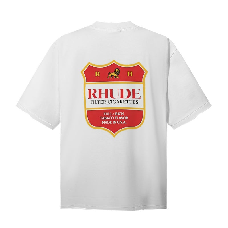 RHUDE T Shirts Antique Wine Tag Emblem Design