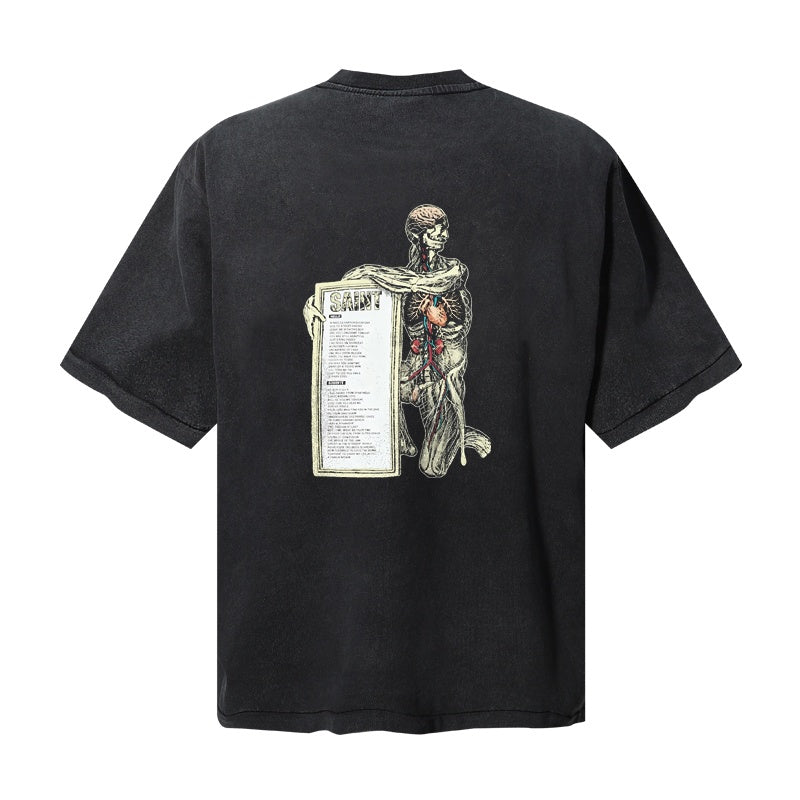 Saint Michael T Shirts  Vintage Washed Back Print Classical Vascular Human Body Sketch Artwork