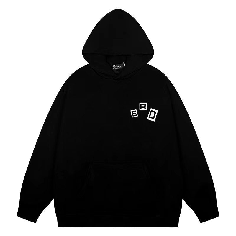 ERD Hoodie Black Casual Hoodie Stacked Car Graphic Front Letter Patten Print