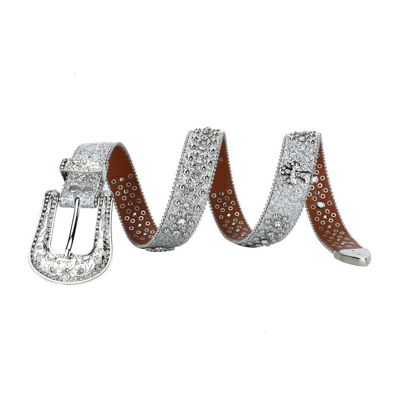 Hip-hop punk rhinestone belt silver glitter rhinestone