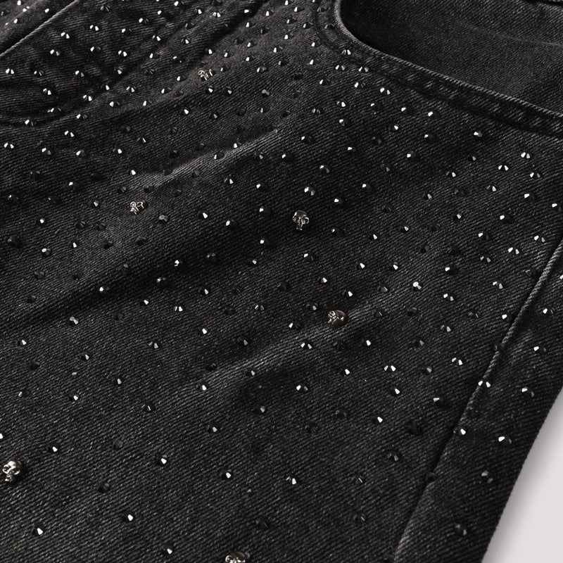 Purple brand Jeans High-quality pure cotton streetwear trousers Rhinestone-embellished loose straight-leg trousers
