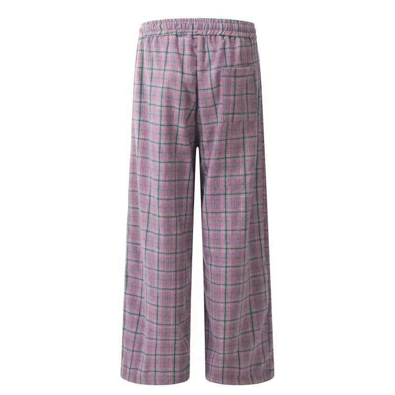 American-style streetwear harem pants Retro Purple Grey Check Relaxed Wide Leg Pants