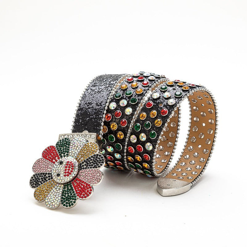 Hip-hop punk rhinestone belt personalized alloy sunflower rhinestones