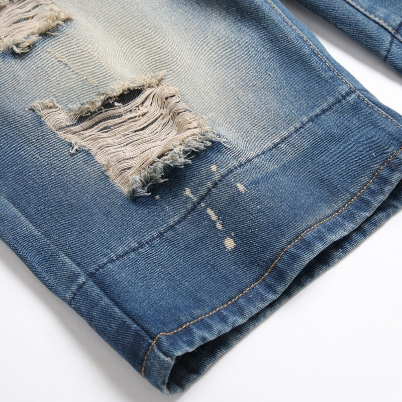 Denim shorts High-quality trendy Distressed with holes casual pure cotton Non-stretch plus-size men's clothing