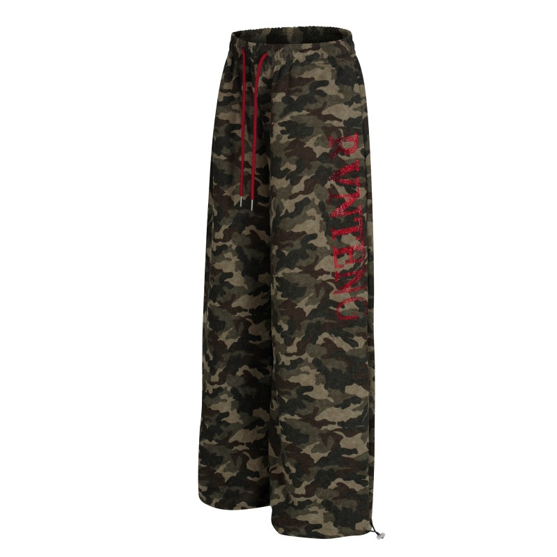 American-style streetwear harem pants Vintage Camo Red Graphic Draped Wide Leg