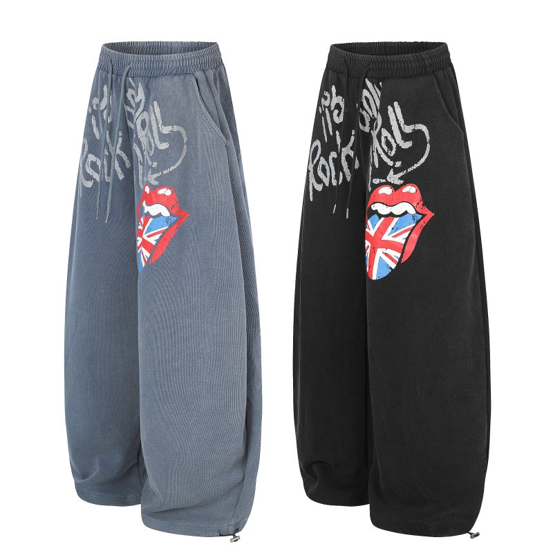 American-style streetwear harem pants British Flag Tongue Retro Music Wide Bottoms