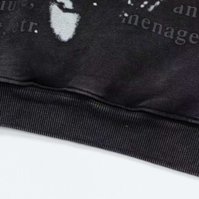 ERD Hoodie Vintage Washed Kangaroo Pocket Double-Sided Letter Portrait Slouchy