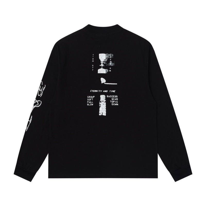 ERD Long sleeved shirt Loose Fit Long Tee Patch Portrait Print Sleeve & Back Distressed Art Design