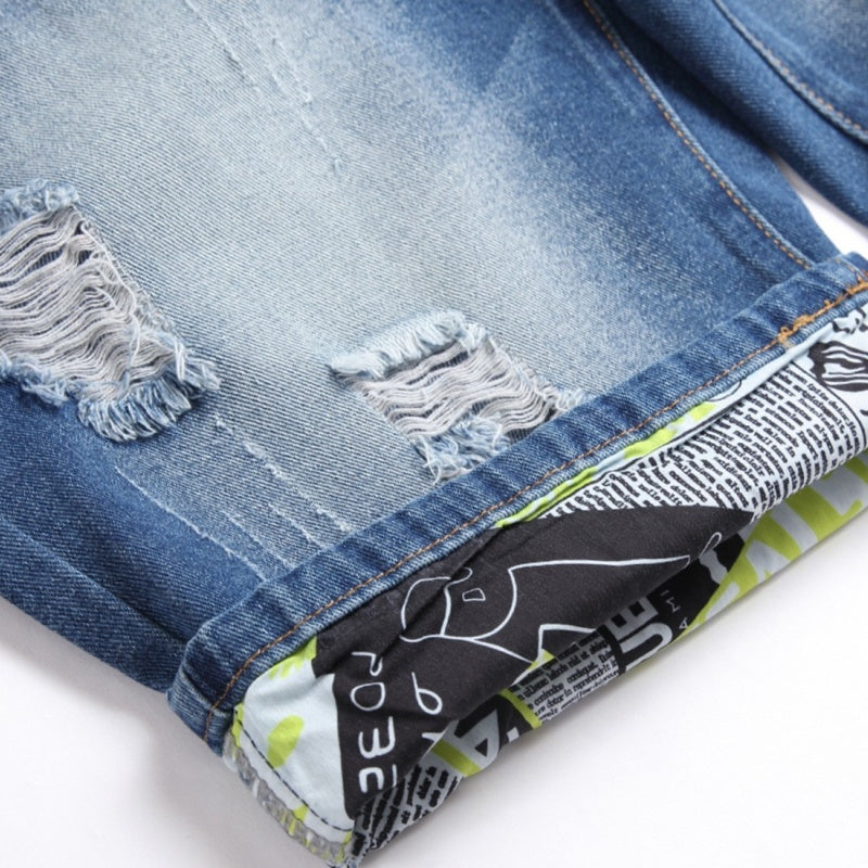 Denim shorts High-quality trendy Distressed with holes casual pure cotton Non-stretch plus-size men's clothing