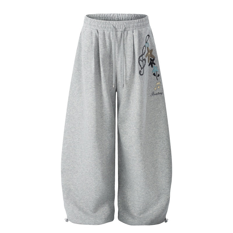 American-style streetwear harem pants Musical Script Star Print Curved Bottoms