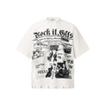 Unisex vintage T-shirt  gray-white waffle fabric with rivets