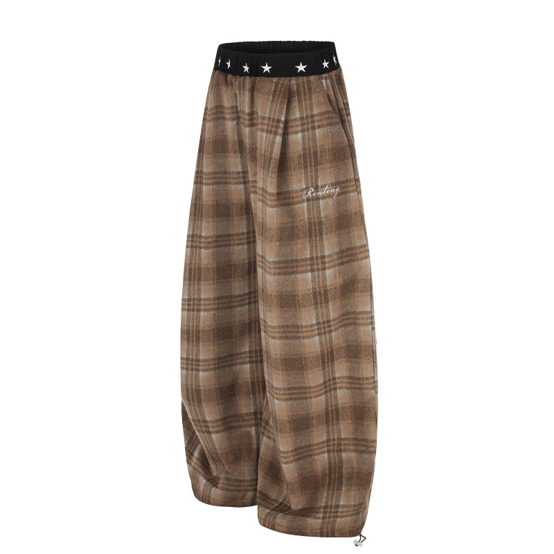 American-style streetwear harem pants Star Waistband Plaid Balloon Trousers