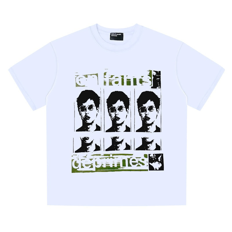 ERD T Shirts Retro Halftone Portrait Panel Printed Relaxed Top