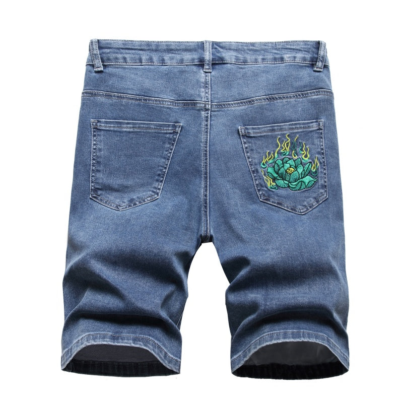 Denim shorts High-quality trendy casual pure cotton Non-stretch plus-size men's clothing