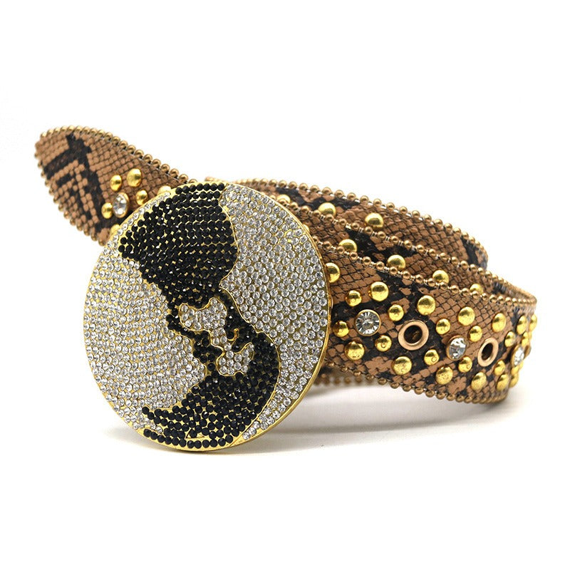 Hip-hop punk rhinestone belt earth round buckle punk style