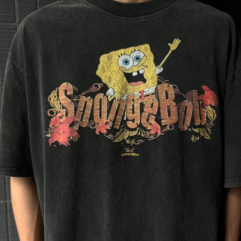 Unisex Vintage T Shirts CSF SpongeBob – American vintage style, West Coast hip-hop fit, white ink direct-to-garment (DTG) print.