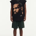 BIG FACE Drop-Shoulder Tank Top High-street vintage style featuring a small neckline, white-ink digital direct-to-garment (DTG) printing, and a heavy-duty, distressed wash finish; crafted from 260g double-yarn plain-knit fabric.