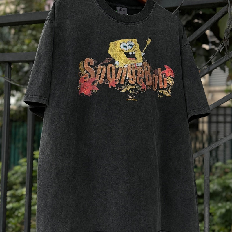 Unisex Vintage T Shirts CSF SpongeBob – American vintage style, West Coast hip-hop fit, white ink direct-to-garment (DTG) print.