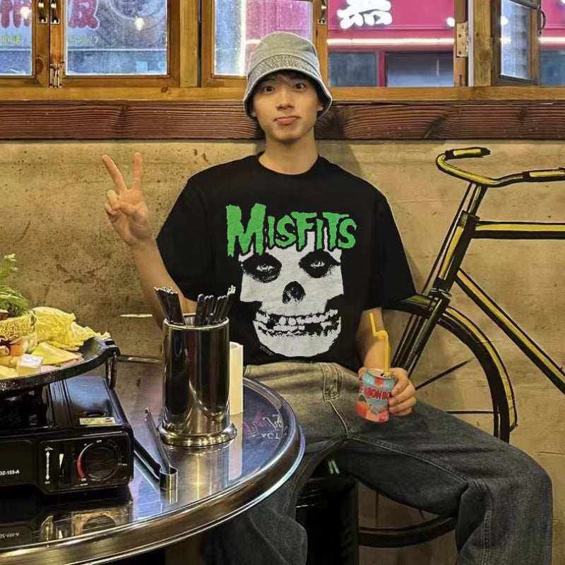 Mens T-shirt Misfits-style punk skull print