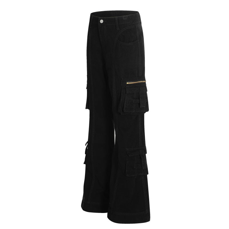 American-style streetwear harem pants High Waist Seam Detail Cargo Flared Trousers