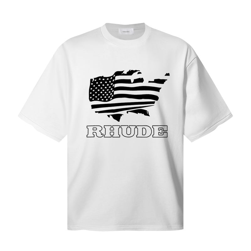 RHUDE T Shirts Vintage US Map Flag Graphic Print