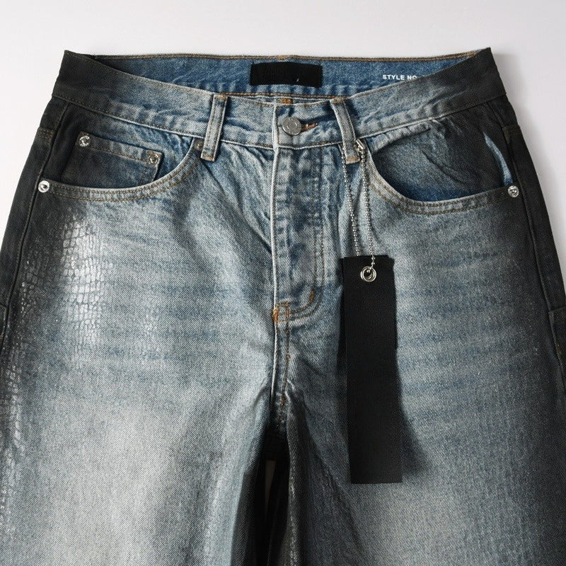 Purple brand Jeans High-quality pure cotton streetwear trousers Oiled finish with a faux snakeskin pattern