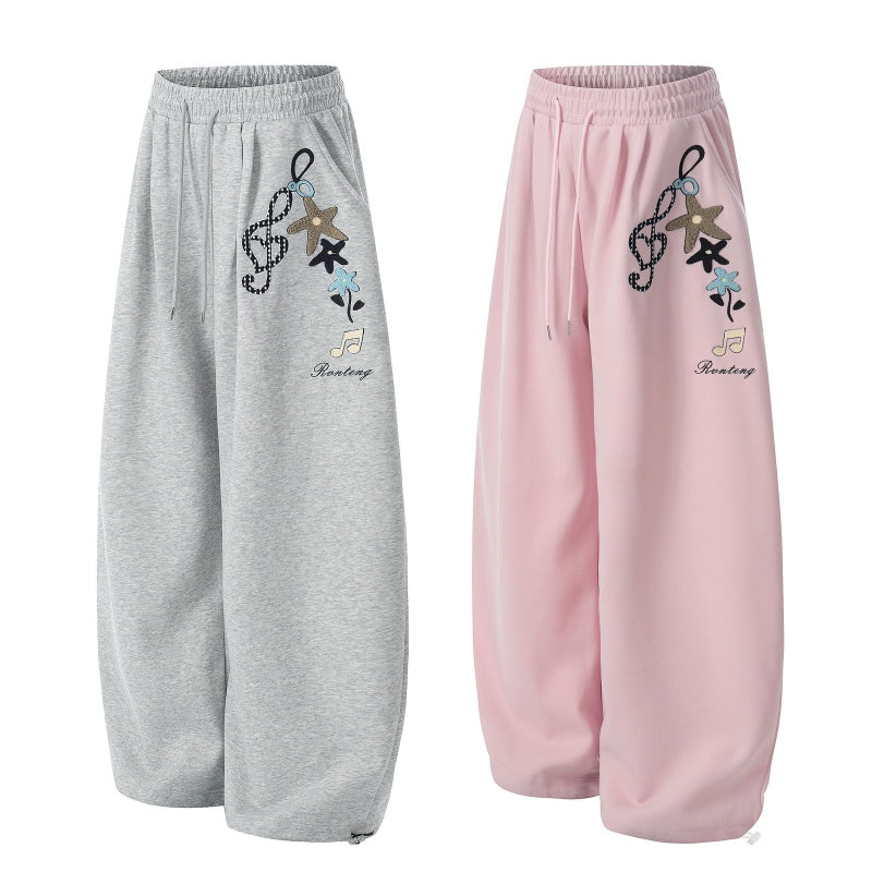 American-style streetwear harem pants Musical Script Star Print Curved Bottoms
