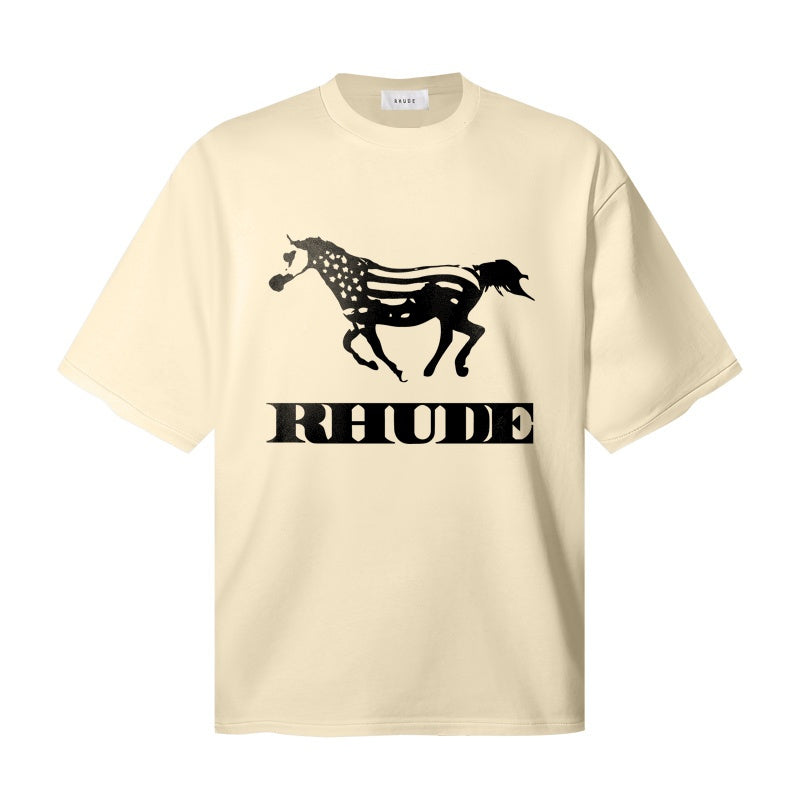 RHUDE T Shirts Vintage Equestrian Bold Typography Print