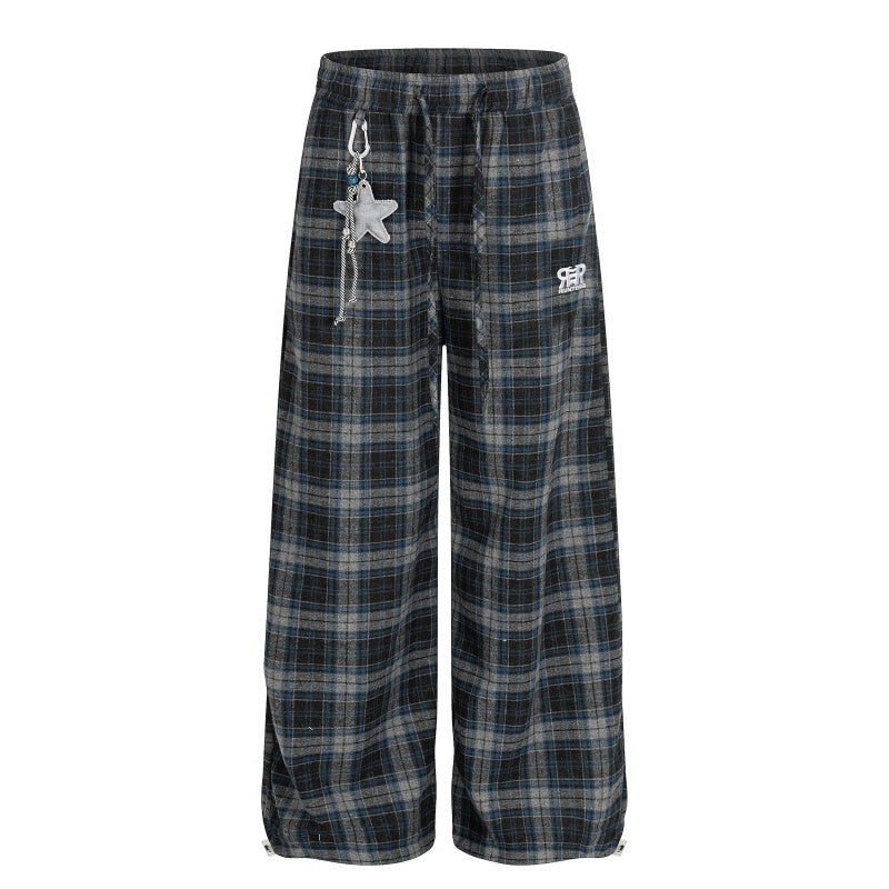 American-style streetwear harem pants Star Charm Plaid Wide Trousers