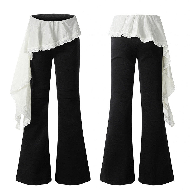 American-style streetwear harem pants Lace Ruffle Skirt Overlay Flare Pants