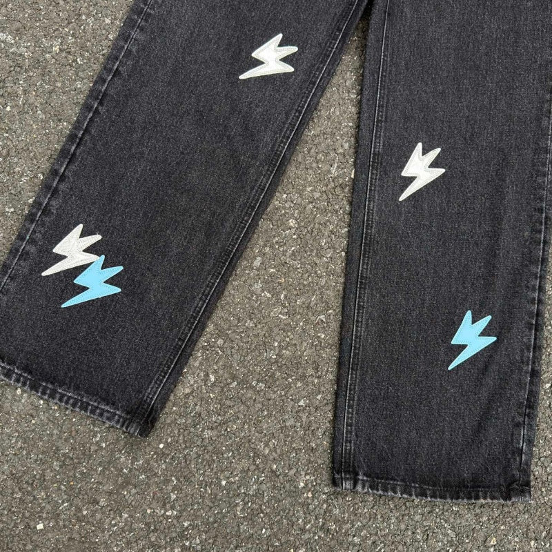 Lightning Pattern Jeans High-quality high-street pure cotton trousers