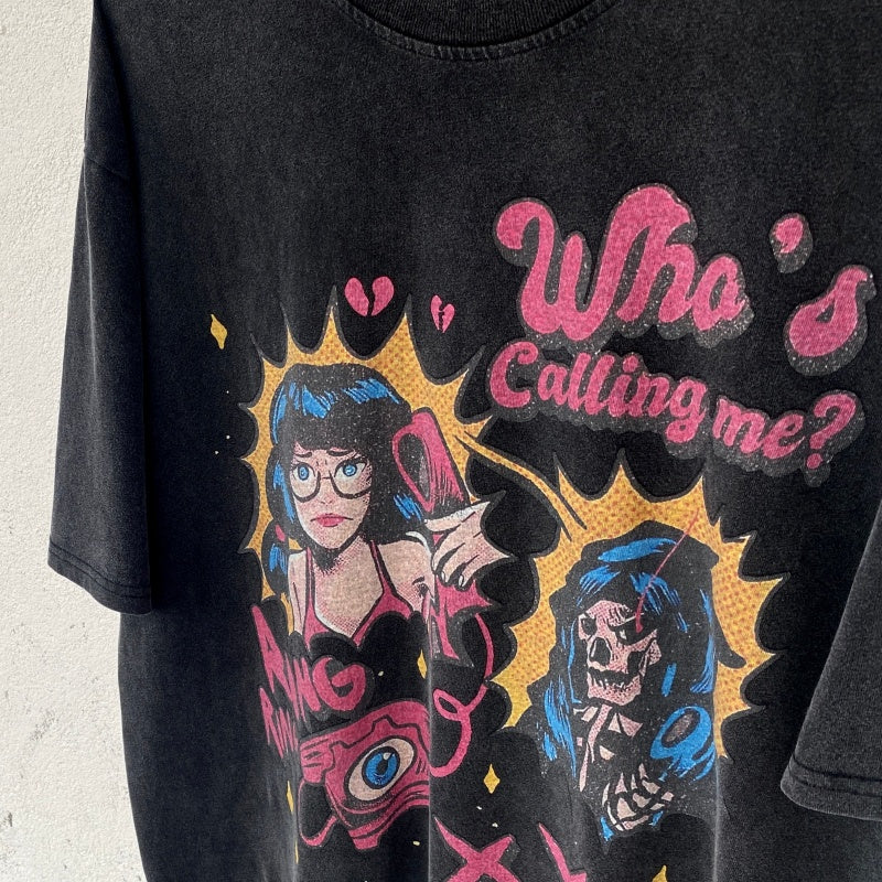 Unisex Vintage T Shirts "Evil Spirit Summoning" Limited Edition | White Ink Direct-to-Garment Print | High-Street Vintage Style | Heavyweight Distressed Acid Wash