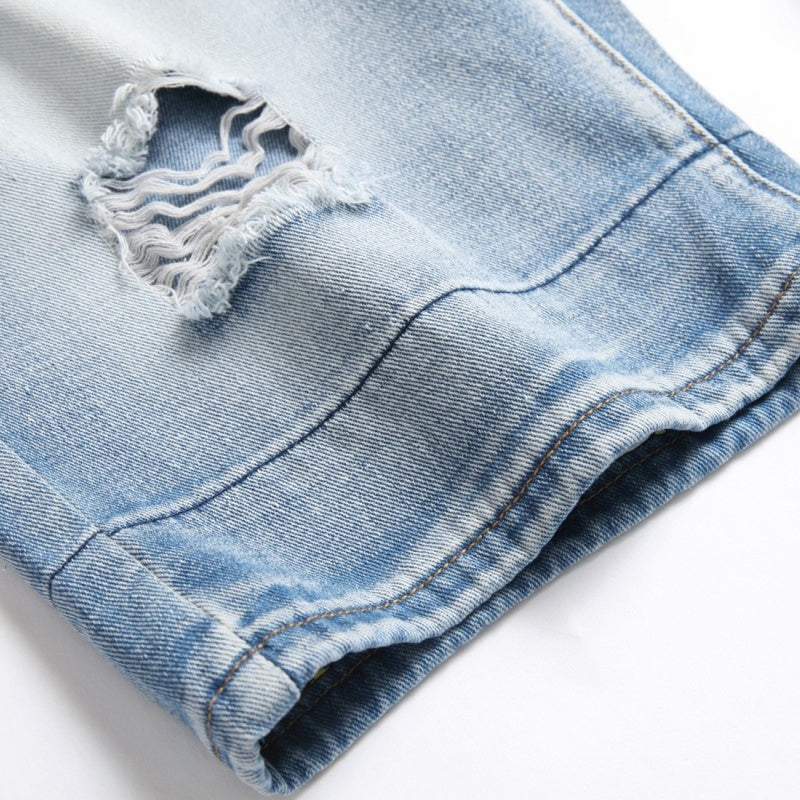 Denim shorts High-quality trendy Distressed with holes casual pure cotton Non-stretch plus-size men's clothing