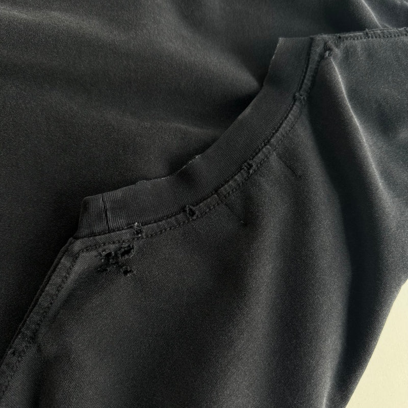 ERD T Shirts Low-key Chest Text Pocket Design Faded Black Streetwear Top