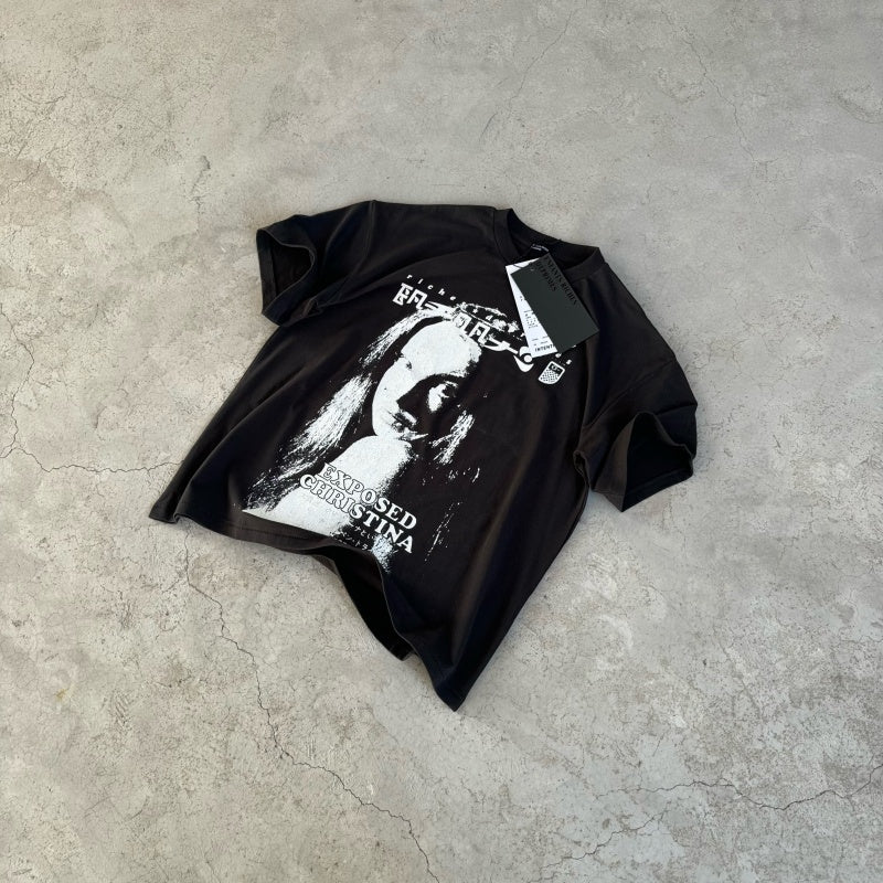 ERD T Shirts Dark Retro Distressed Lady Portrait With Text Street Casual Top