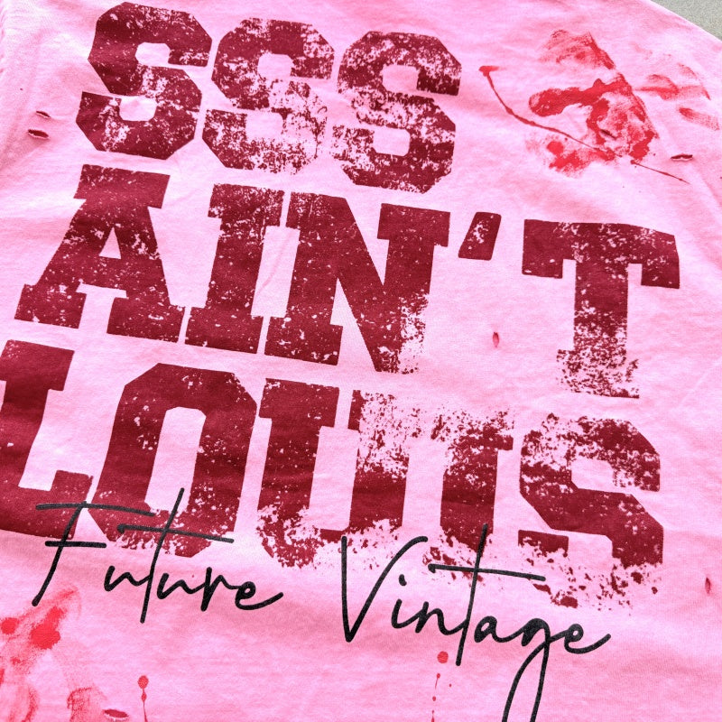 Unisex Vintage T Shirts "Saint Street Dirty" Graffiti-Style T-Shirt: Features hand-painted splatter art on the finished garment, multi-zone hand-distressing, and a heavy-duty enzyme-washed finish with spray-effect whiskering—exuding a premium, vintag