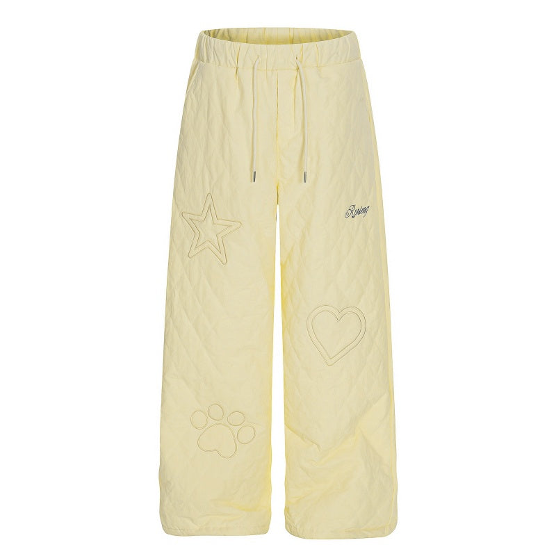 American-style streetwear harem pants Fleece-lined and thickened Star & Heart Paw Print Embroidery