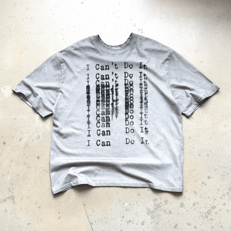 Unisex Vintage T Shirts SAINT MICHAEL x CHO "Omnipotent" Limited Edition – High-Street Short-Sleeve Tee featuring Direct-to-Garment (DTG) white ink printing, heavy-duty distressed wash finish, and a unique cement-grey colorway.