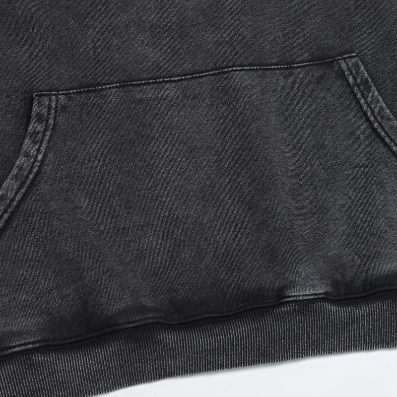 ERD Hoodie Vintage Washed Dark Layer Minimal Front Serif Lettering Graphic