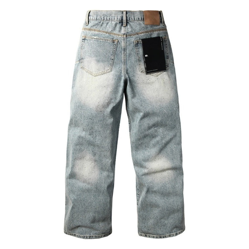 Purple brand Jeans High-quality pure cotton streetwear trousers Rhinestone-embellished straight-leg loose-fit