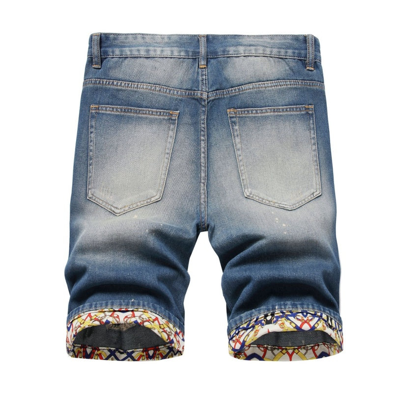 Denim shorts High-quality trendy Distressed with holes casual pure cotton Non-stretch plus-size men's clothing