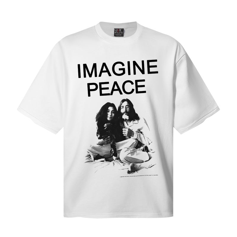 Saint Michael T Shirts Imagine Peace Lennon & Ono Portrait White Graphic